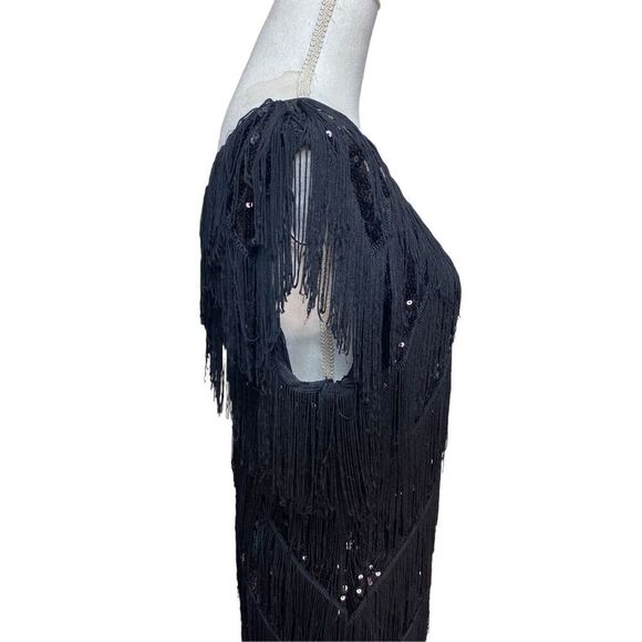 Pretty Guide Womens Black Sequin Tassels Gatsby Dress Large - Picture 3 of 6